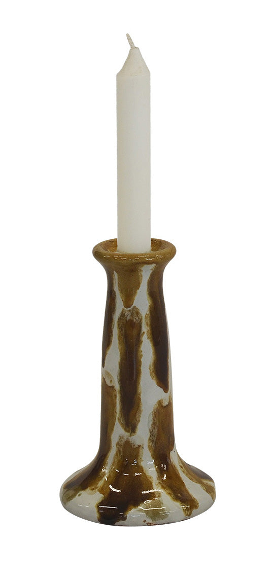 Small clay taper candle holder in white and chocolate glaze
