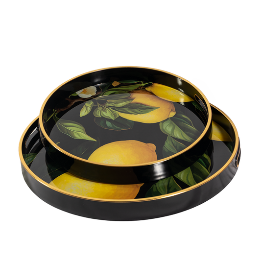 Set of two round acrylic trays in lemon zest print