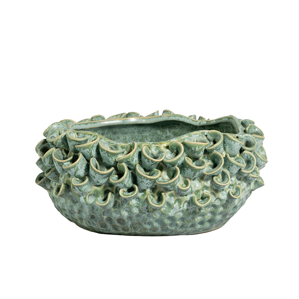 Organic-edged green ceramic truffle bowl